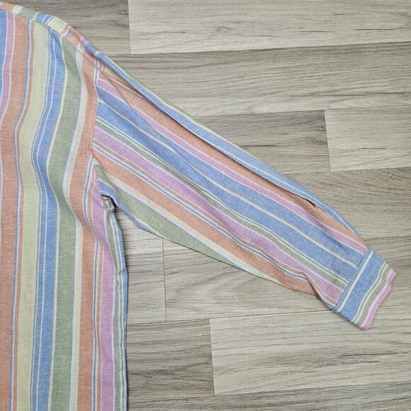 Harve Benard Womens Shirt Rainbow Stripe Linen Cotton Longsleeve Button Up Size - Picture 4 of 8